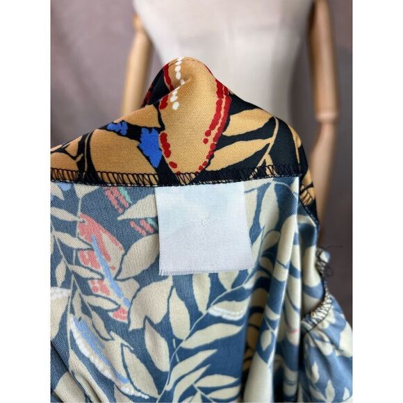 Vintage 70s 80s Botanical Print Dress XL Gold and Black Print - Picture 9 of 9